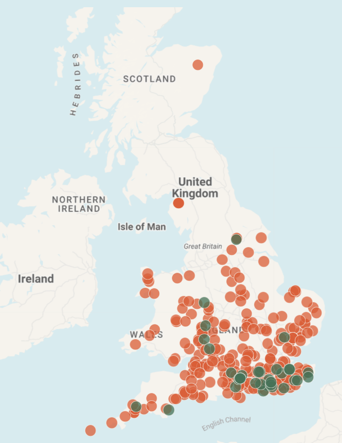 UK vineyard map July 2025