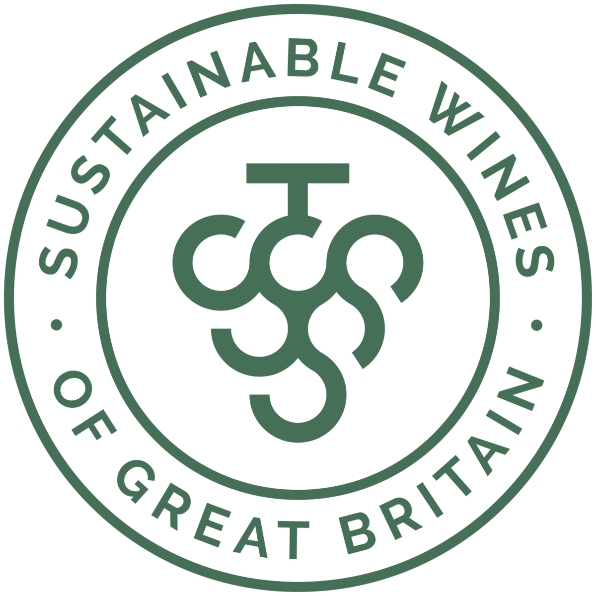 SWGB logo - green WineGB style grapes with Sustainable Wines Of Great Britain in a circle around